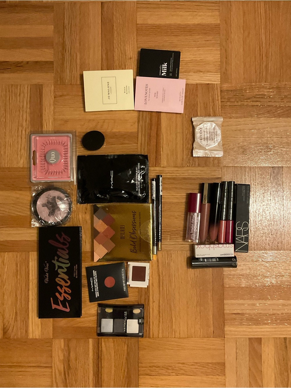 Bundle of lip, eyeshadow, eye liner, lashes, scent samples & extras  - New